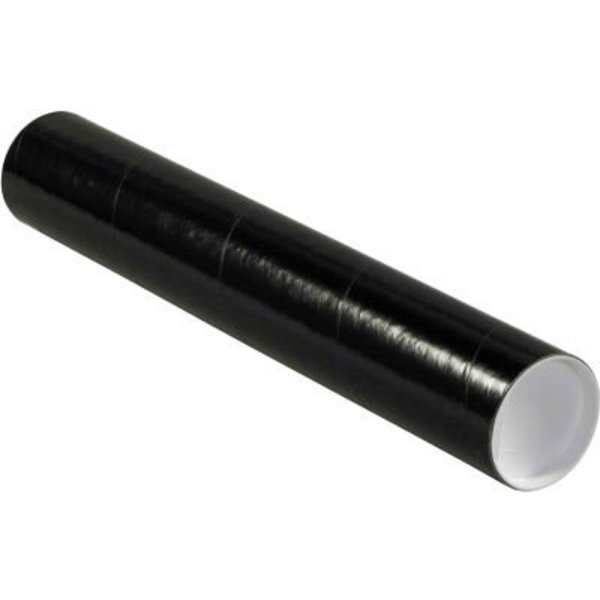 The Packaging Wholesalers Colored Mailing Tubes With Caps, 3" Dia. x 18"L, 0.07" Thick, Black, 24/Pack P3018BL